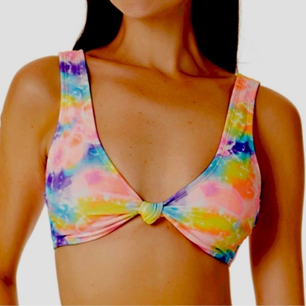 Neon Tie Dye Front Knot Bikini Top NWT - Picture 1 of 6